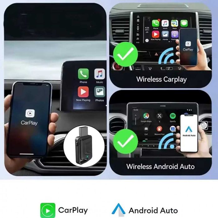 CA03 Безжичен CarPlay/Android Auto Адаптер Dual-Band, OTA, Plug & Play