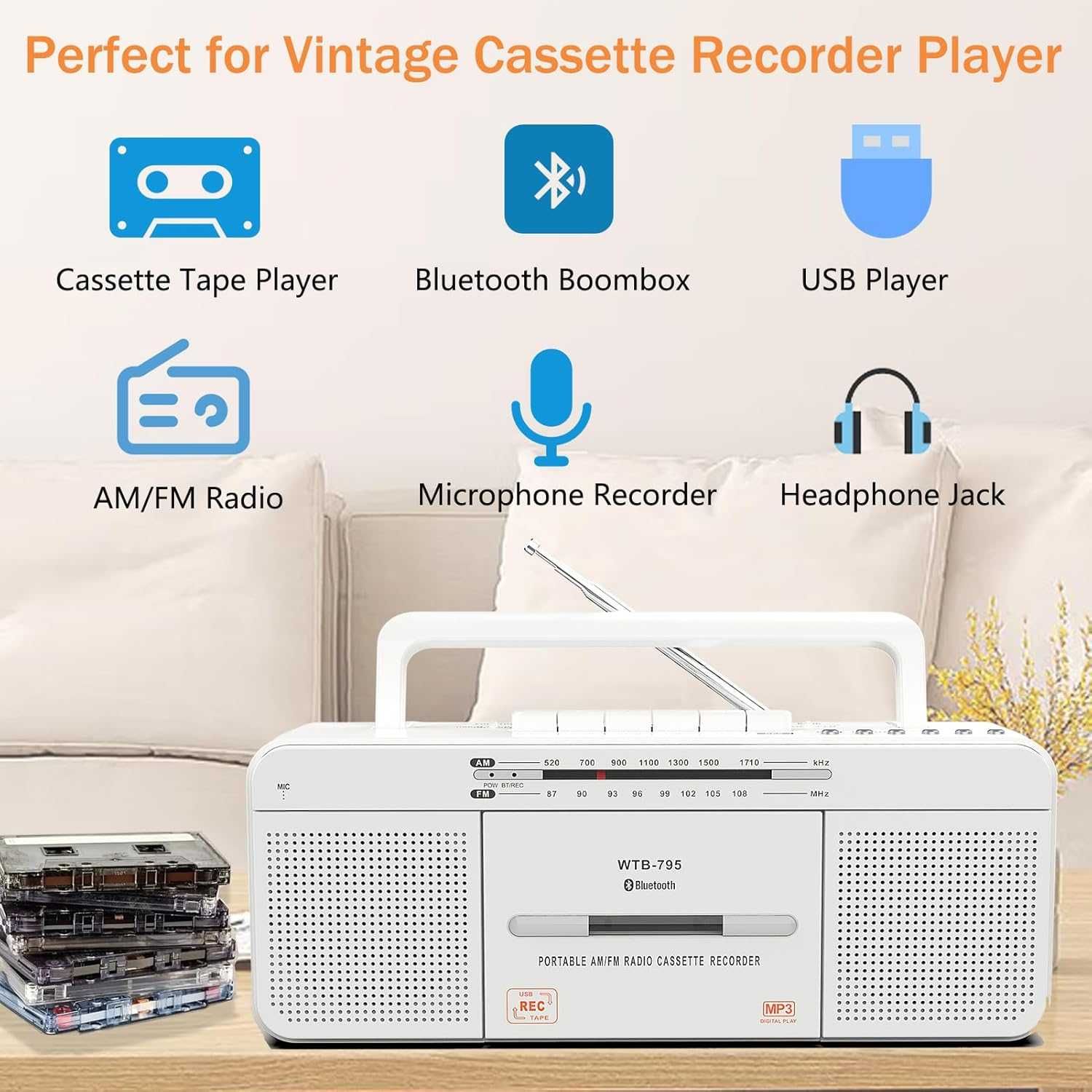 Ретро касетофон с радио и Bluetooth - мултифункционален аудио плейър