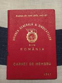 Carnet membru sindicat perioada comunista 1967