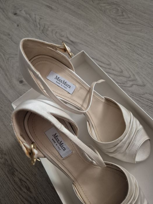 Sandale MaxMara cu toc înalt, ivory, 37.