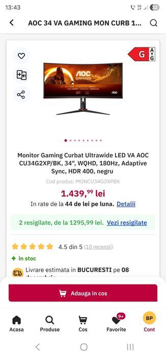 Monitor WQHD 2K 34INCH 180hz