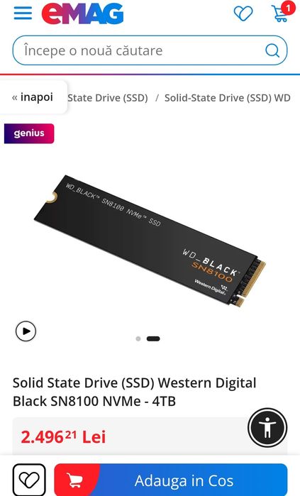 SSD Western Digital Black SN8100 NVMe - 4TB, SIGILAT