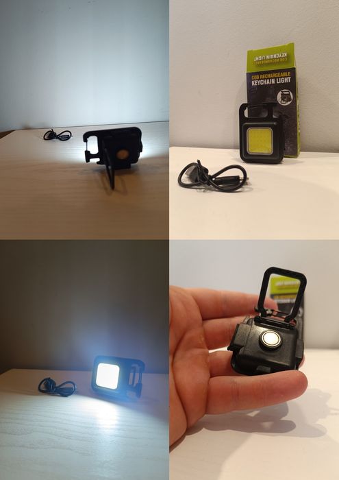 Mini lanternă LED reîncărcabilă USB, neagră, cu încărcător USB-C inclu