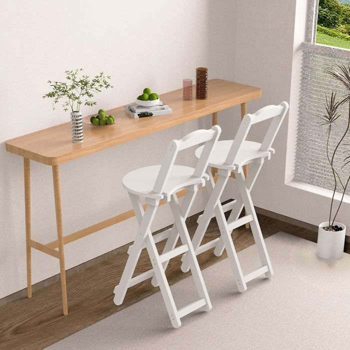 Scaun Bar Pliabil Uyoyous din Bambus, cu Spătar, 61 cm, Alb - REDUCERE