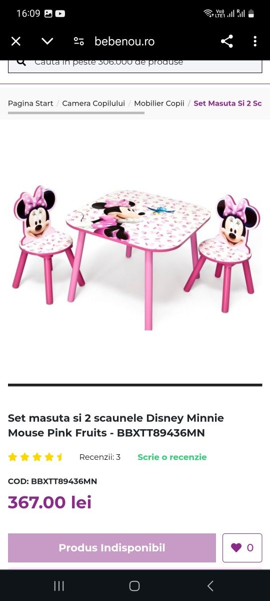 Set masuta cu scaune Minnie mouse