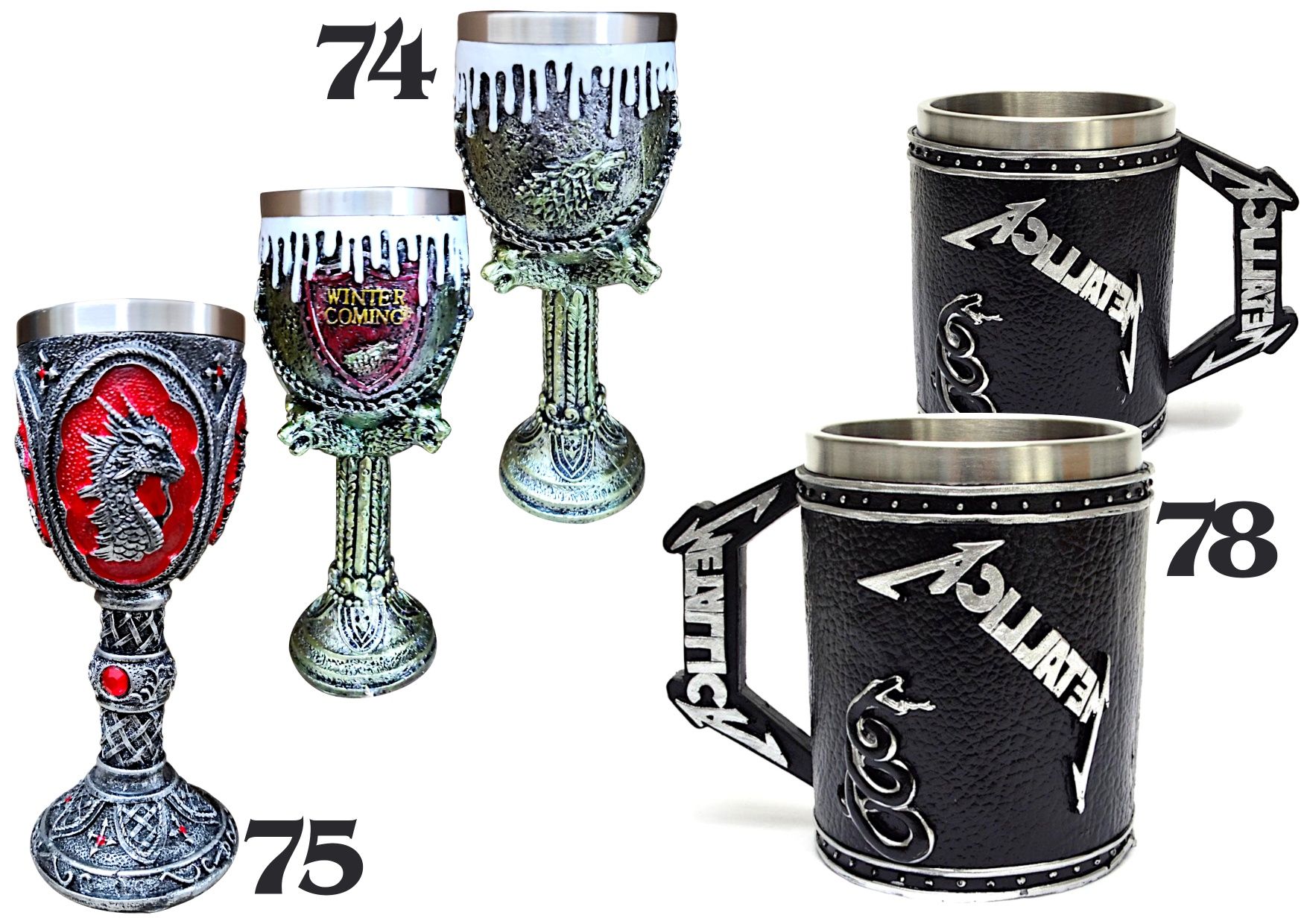 Метални и полирезинови чаши на Game Of Thrones и Harry Potter.