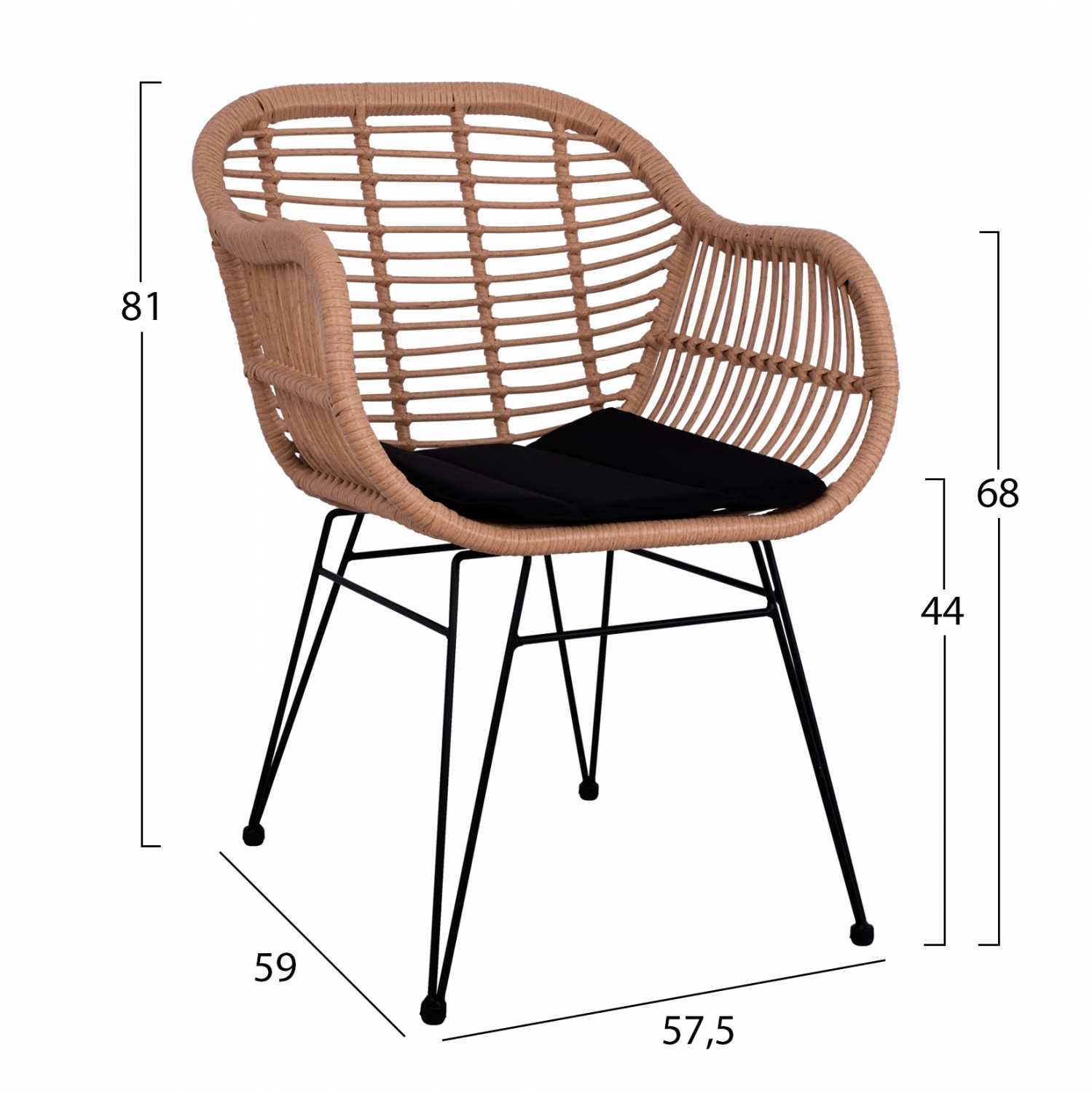 Метален Фотьойл с възглавница Allegra HM5450 с ракита 57.5x59x81 см