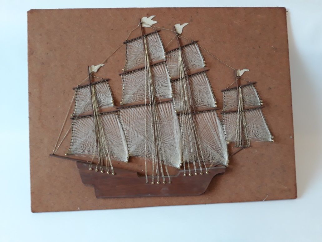 Vapor Barcă tablou pe cuie Original Vechi De colecție