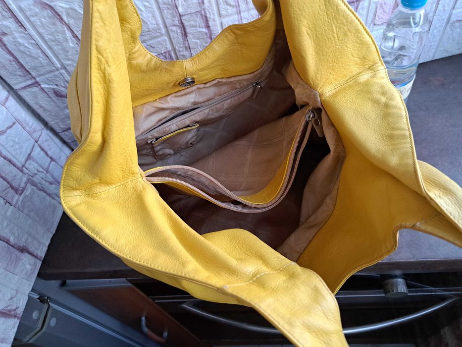 дамска чанта,Fabiana,жълта кожена торба-естествена кожа