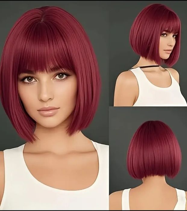 Perucă bob și scurtă roșcată