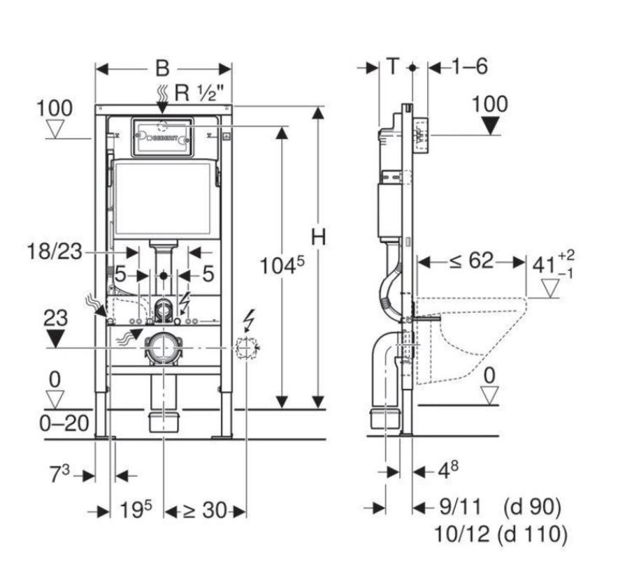 Комплект от Geberit : Duofix Delta + бутон + Smyle Square Rimfree