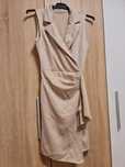 Rochie de ocazie, bej, marimea S, cu decolteu in V,