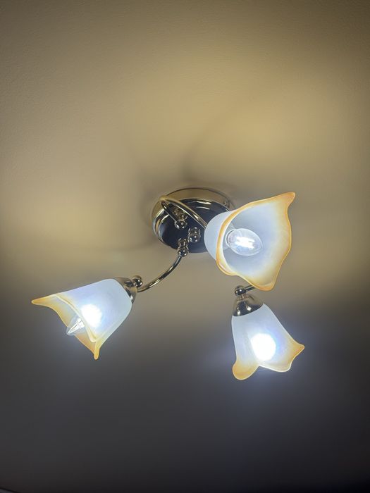 Set iluminat | 3 piese | Metal auriu și sticlă bej-maro