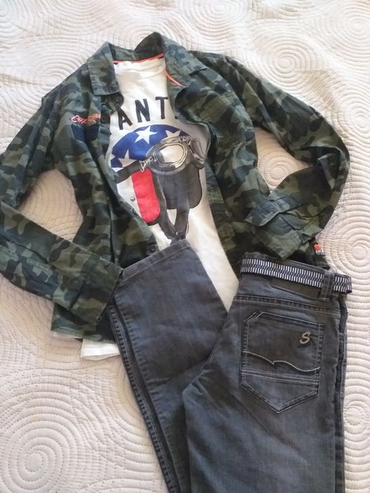 Лот дънки ,  блуза , риза камуфлаж , колан Zara 140