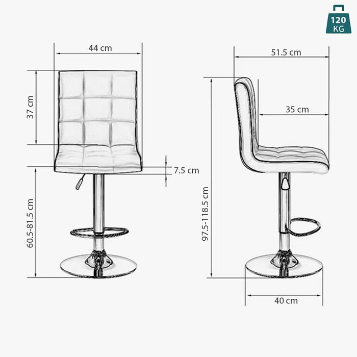 ПромоЦена!Луксозен кожен бар стол с регулируема височина и газов аморт