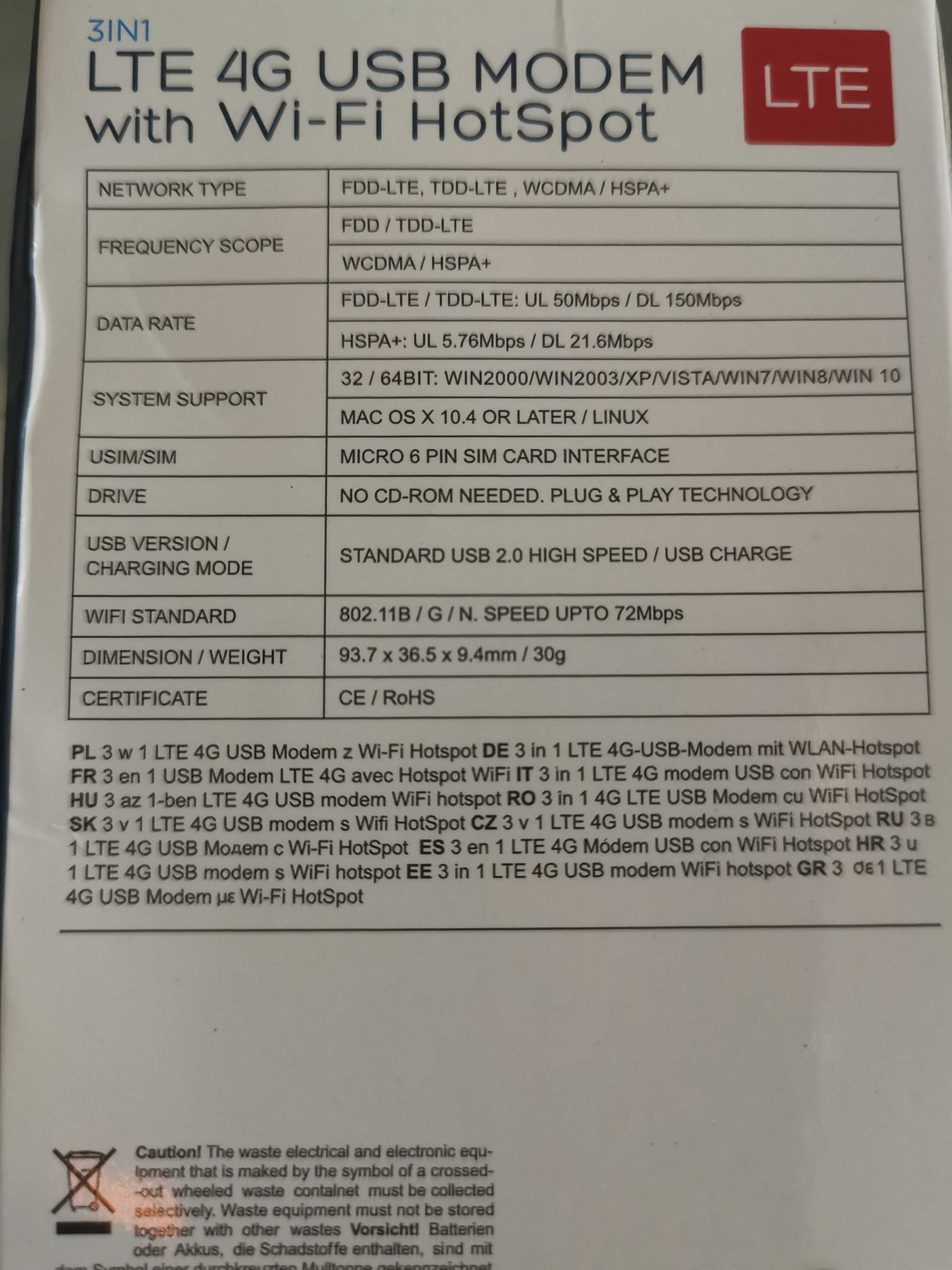 Stick modem router wi fi 4G LTE Digi Orange,Vodafone,Telekom