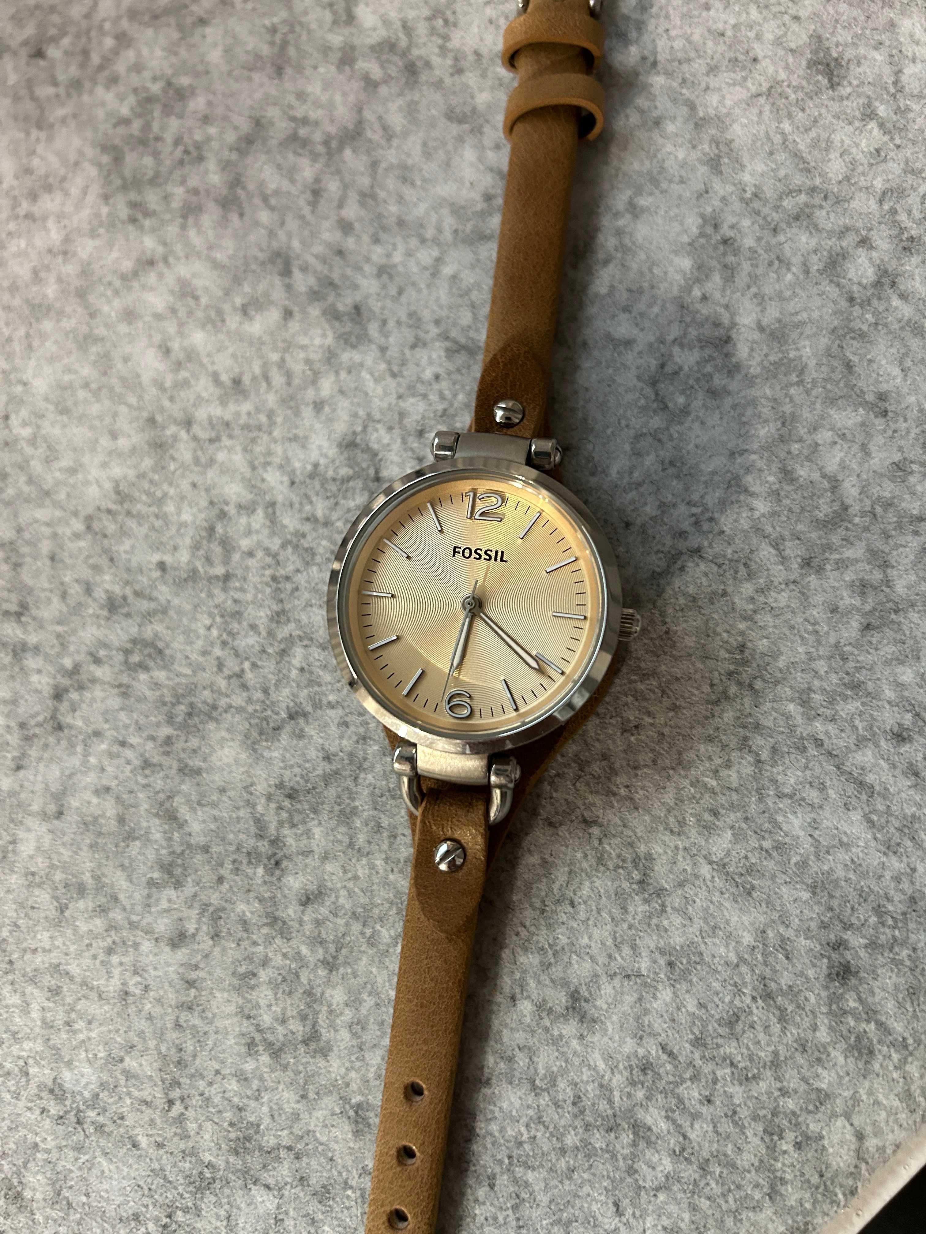 Ceas original Fossil Georgia ES2830, cadran crem, curea piele bej/maro