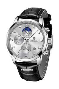 Lige Design Silver Black 8953 Луксозен мъжки кварцов часовник