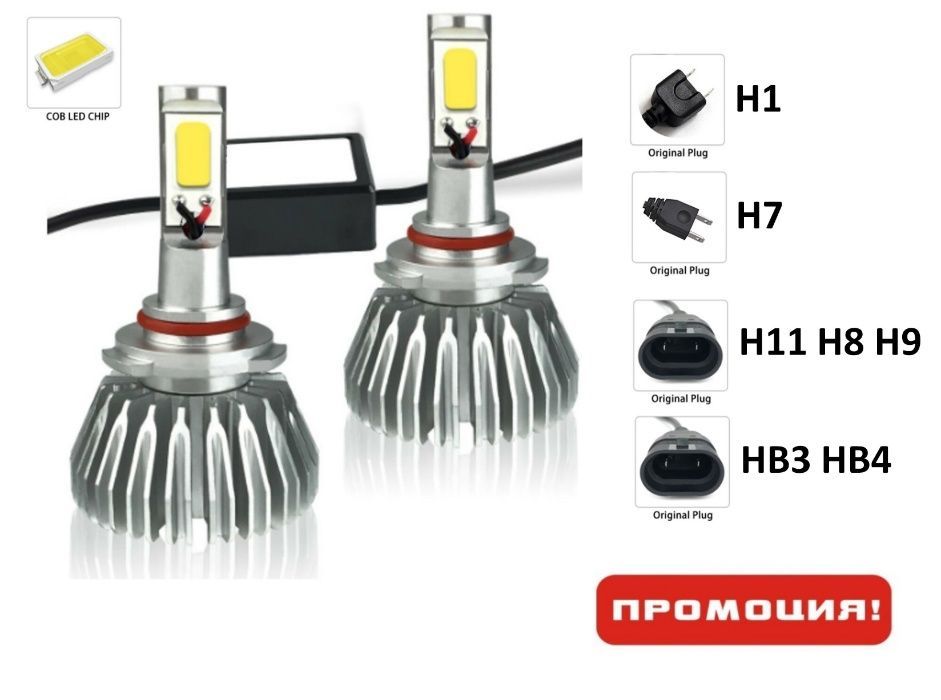 2бр. led 24w 3000lm диодни крушки h1 h7 h11 hb3 12v 24v