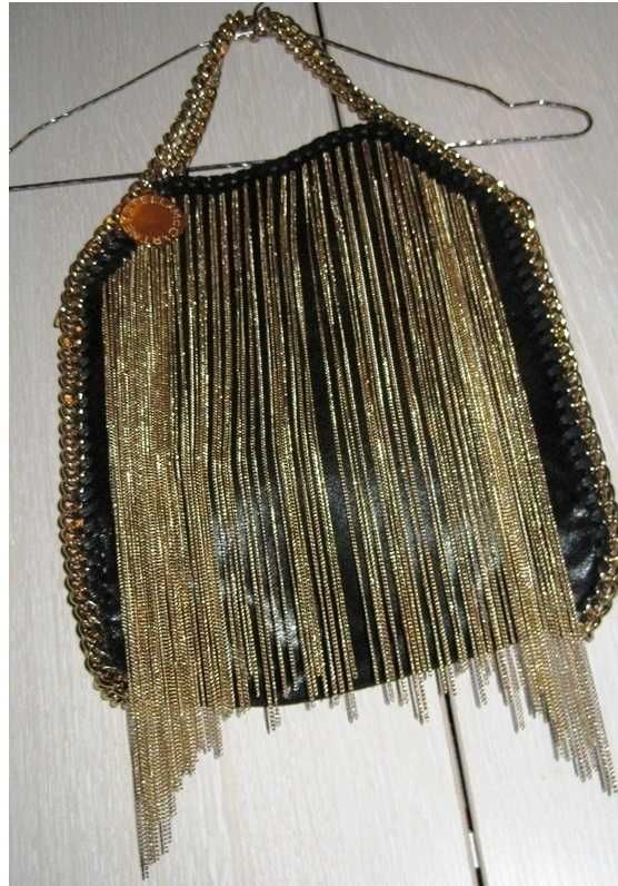 ШИкарная сумка Stella McCartney, натуральная кожа, черный цвет+золото,