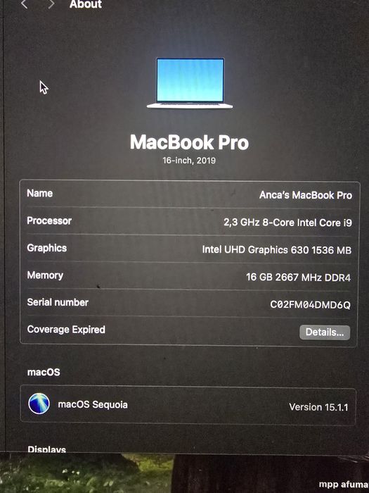 MacBook Pro 16' 8 Core Intel Core i9