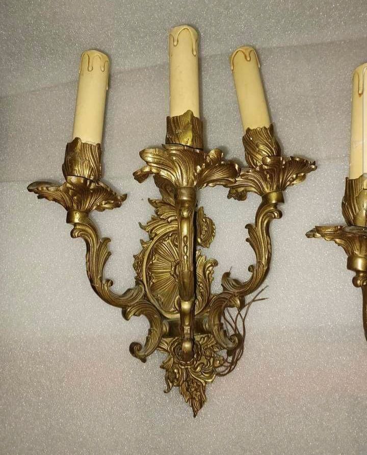 Set: 1 candelabru  cu 2 aplice de perete din bronz