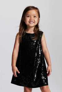 Детска рокля с пайети, черна, 116см  (4-6 години)