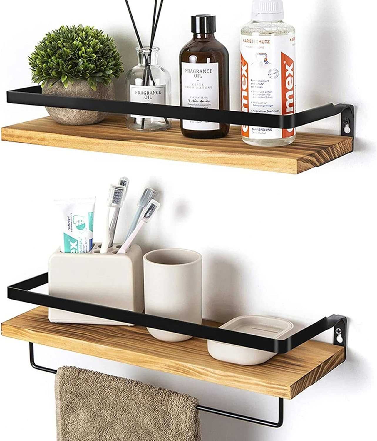 Raft din lemn masiv, polita, set de 2, 15x40cm