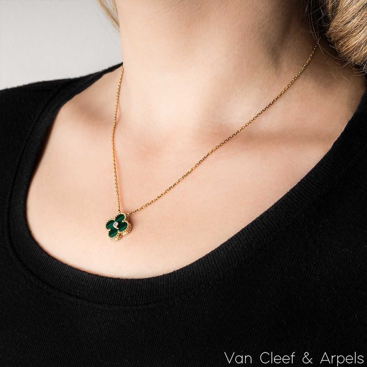 Van Cleef & Arpels VCA Gold Green Alhambra Diamond Clover Дамско Колие