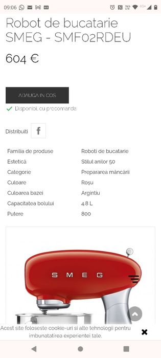 Mixer  bucatarie SMEG SMF02RDUK,nou