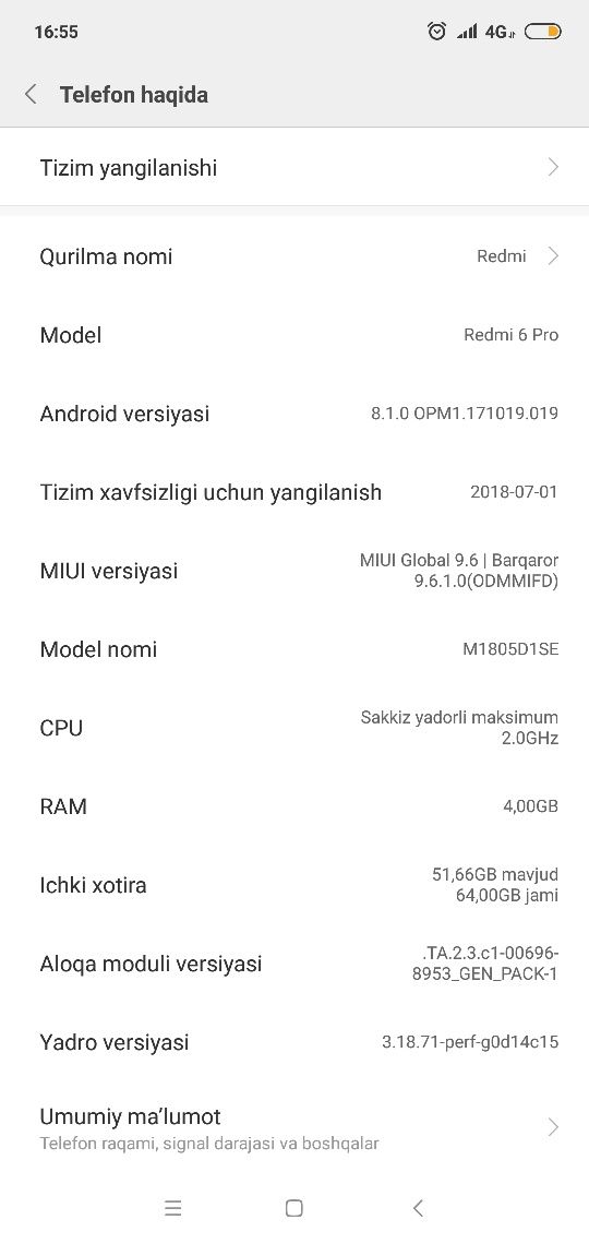 Redmi 6 pro 64/4