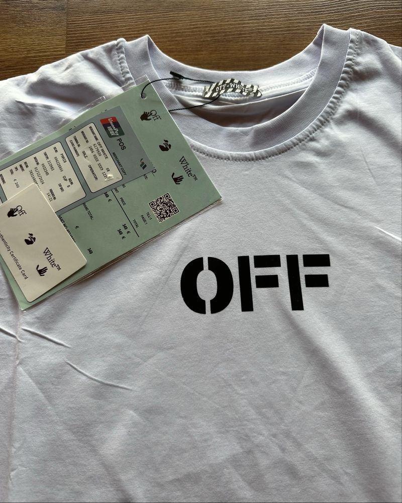 Мъжка,памучна,бяла тениска OFF White с щампа на гърба