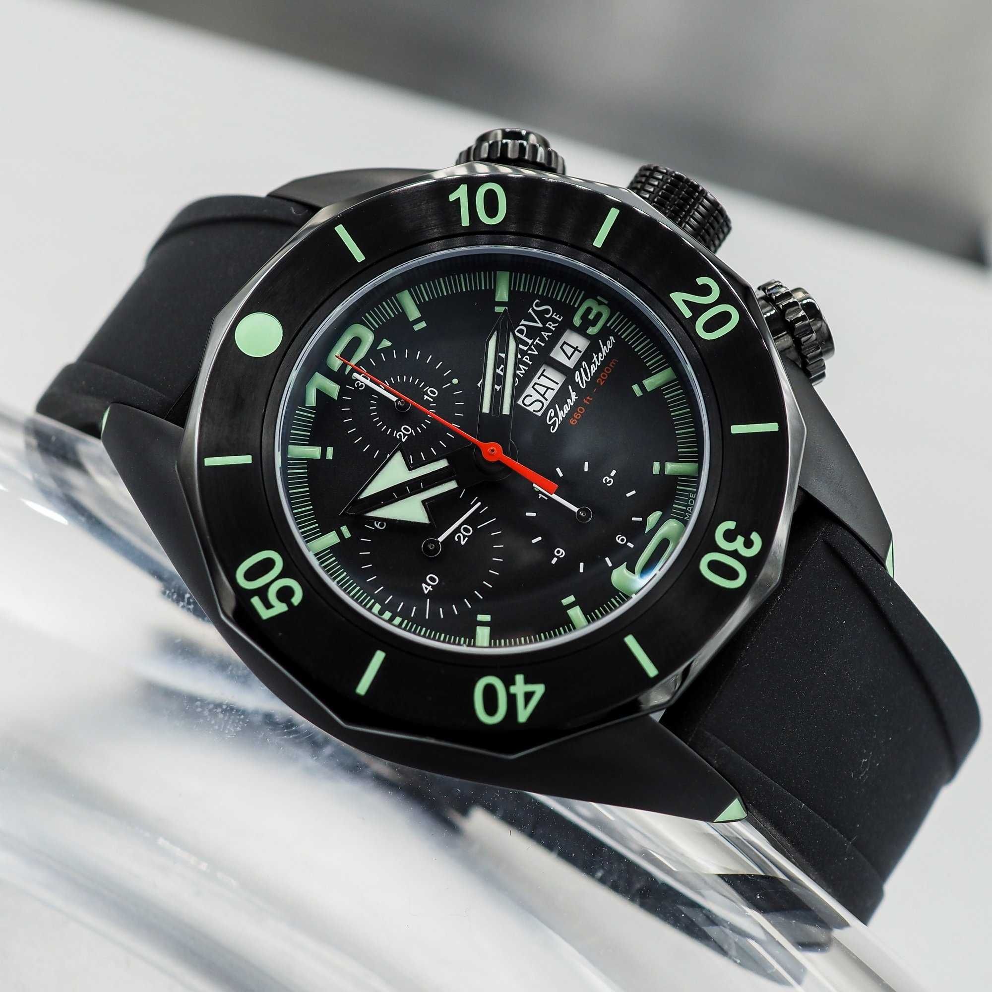 НОВ -  TEMPVS COMPVTARE  The Shark Watcher Black 47 mm - 20 atm