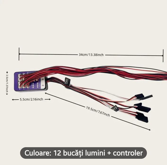 Kit lumini automodel rc cu 8 sau 12 leduri cablu y mufa esc servo