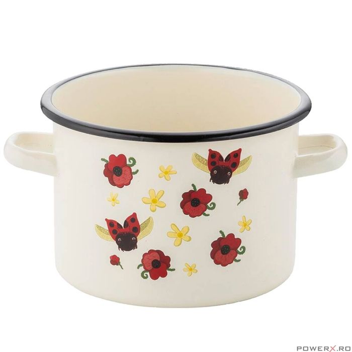 Oala din otel emailat alb, 18cm, 3.2l, Ladybird Florina