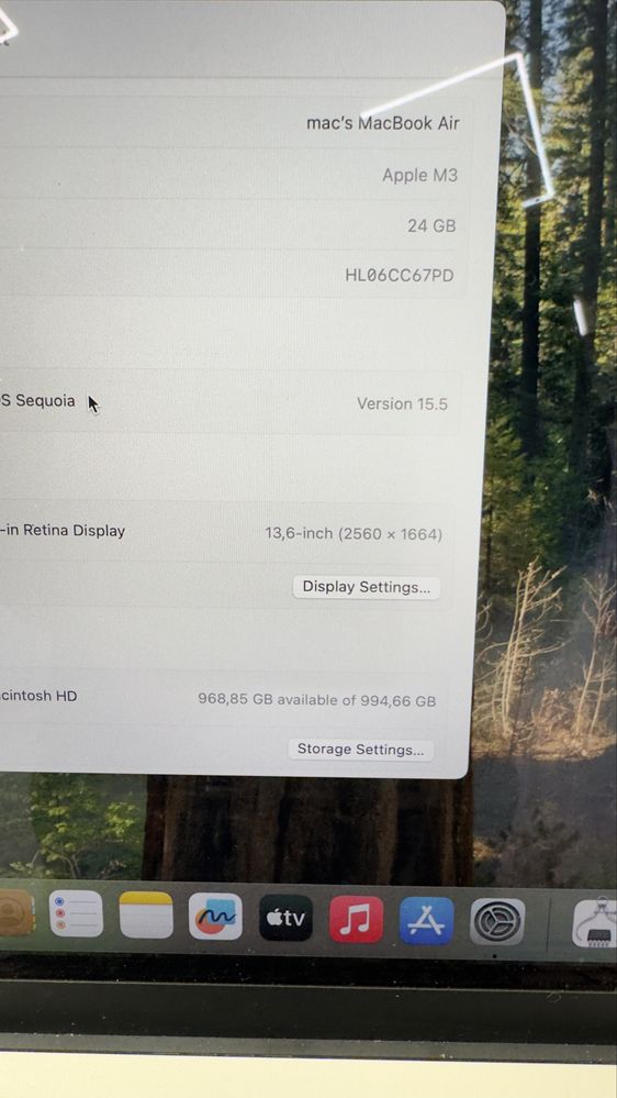 Macbook Air M3 CTO 24 ram 1 TB