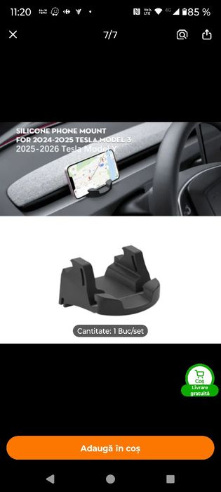 Suport telefon silicon Tesla 3 2024-2025, Y 2025-2026