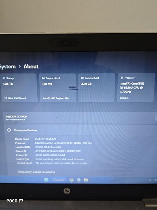 Laptop Workspace Hp ProBook 650 G4