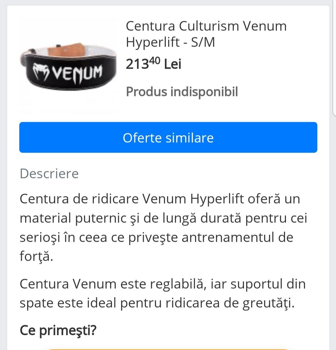 Centura culturism VENUM Hyperlift, nr  L / XL ~ 120 cm, piele naturală