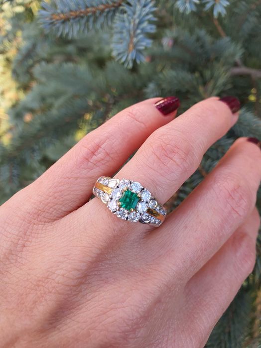INEL Aur 18 kt si Platina cu Emerald si Diamante Naturale