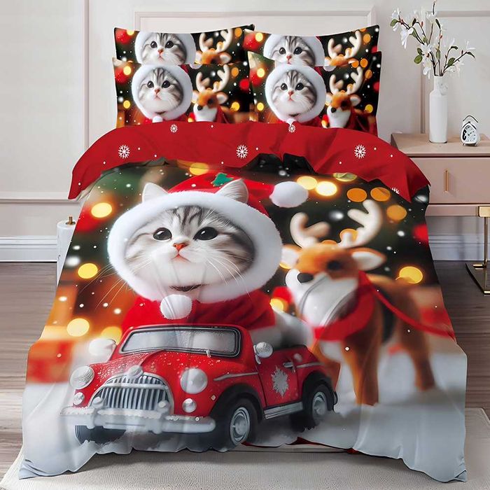 Двулицево коледно спално бельо (Реално изображение), 6 части