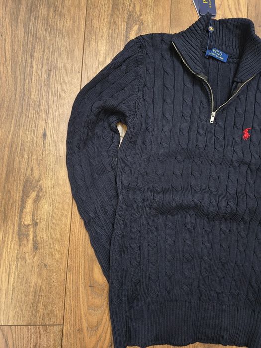 Pulover RL, fermoar pe gât, bleumarin