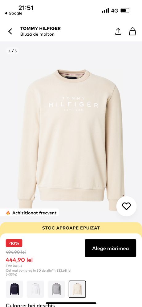 Hanorac Tommy Hilfiger Crem original