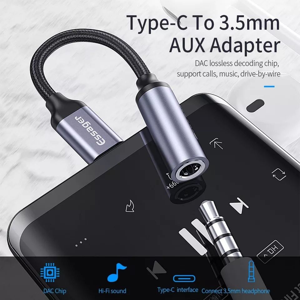 Преходник(адаптер) Essager от USB Type C към 3.5мм(AUX, Ж)