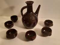 Стар керамичен сет за ракия (кана + 6 чашки)