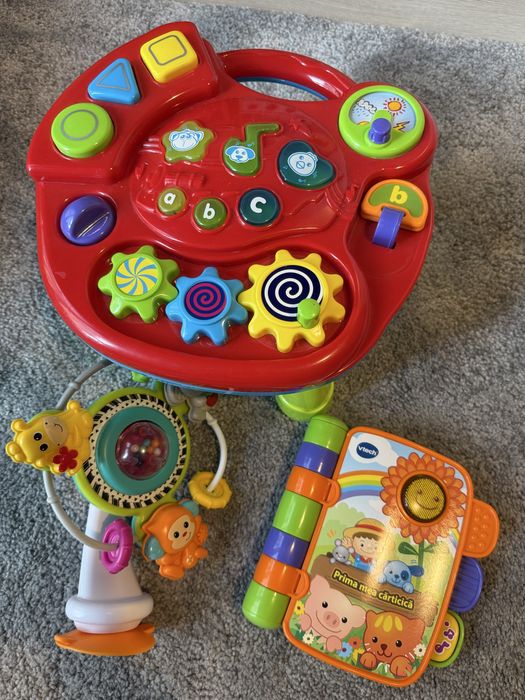 Lot jucarii: carte Vtech , masa activitati, jucarie cu ventuza Noriel