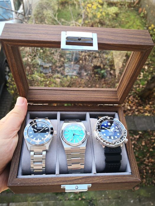 Cutie lemn pentru Ceas automatic Seiko cu 3 compartimente cu sticlă
