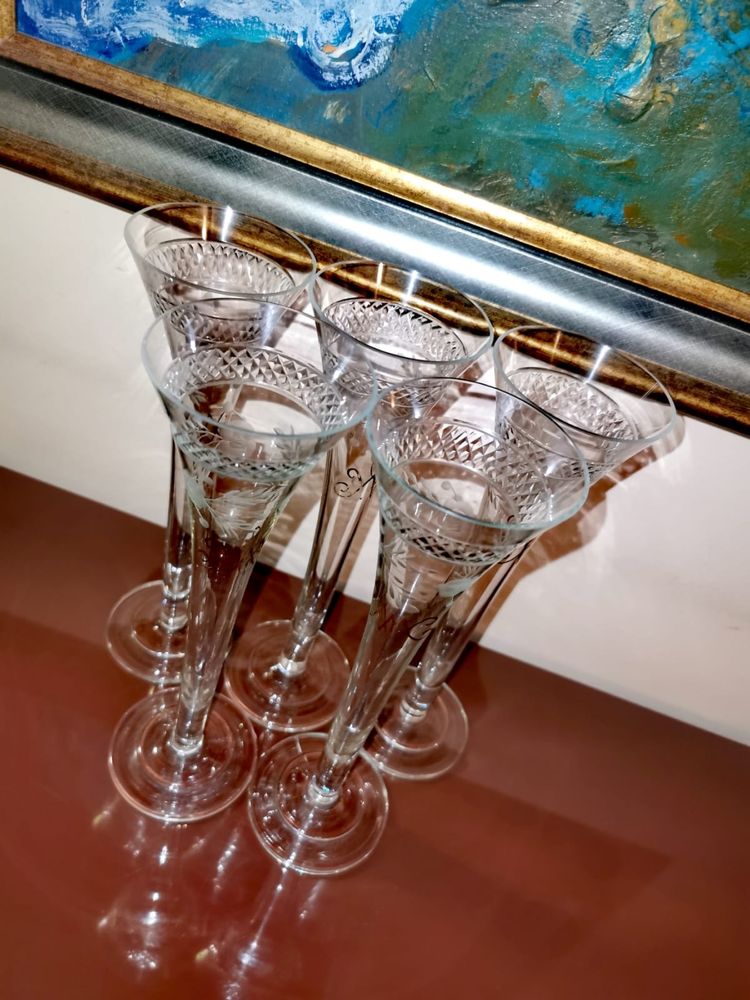 Чаши кристални за шампанско WMF Crystal Champagne Flutes 1920г. 5 бр.