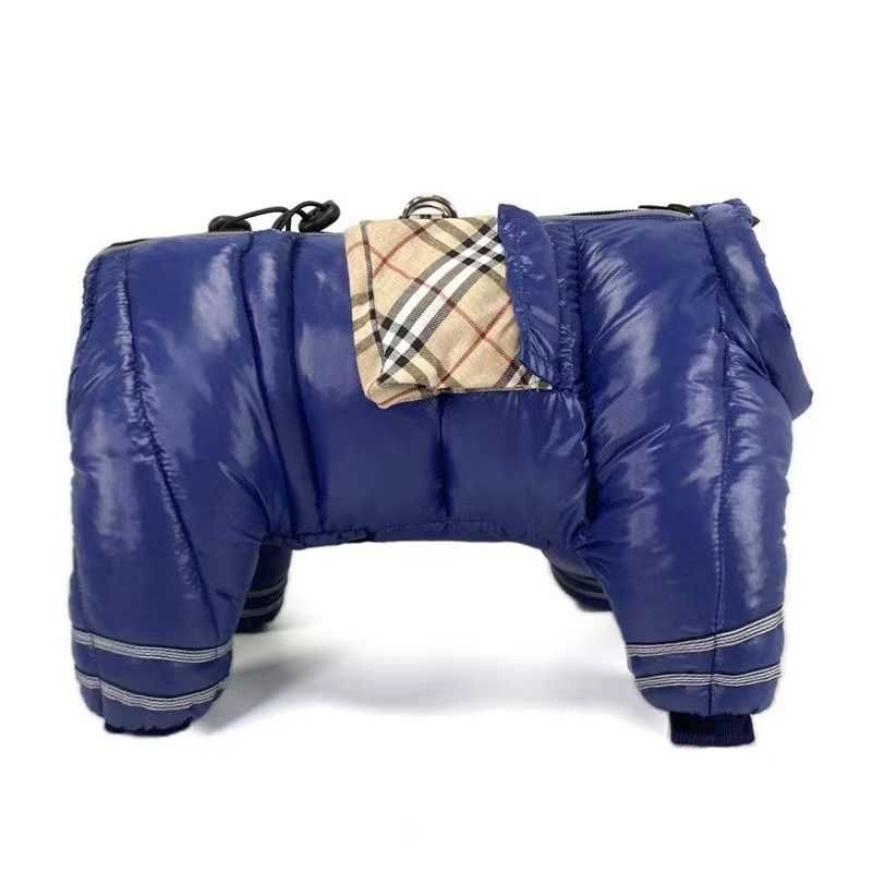 Кучешка дреха гащеризон ватирано зимно луксозно яке за куче синьо