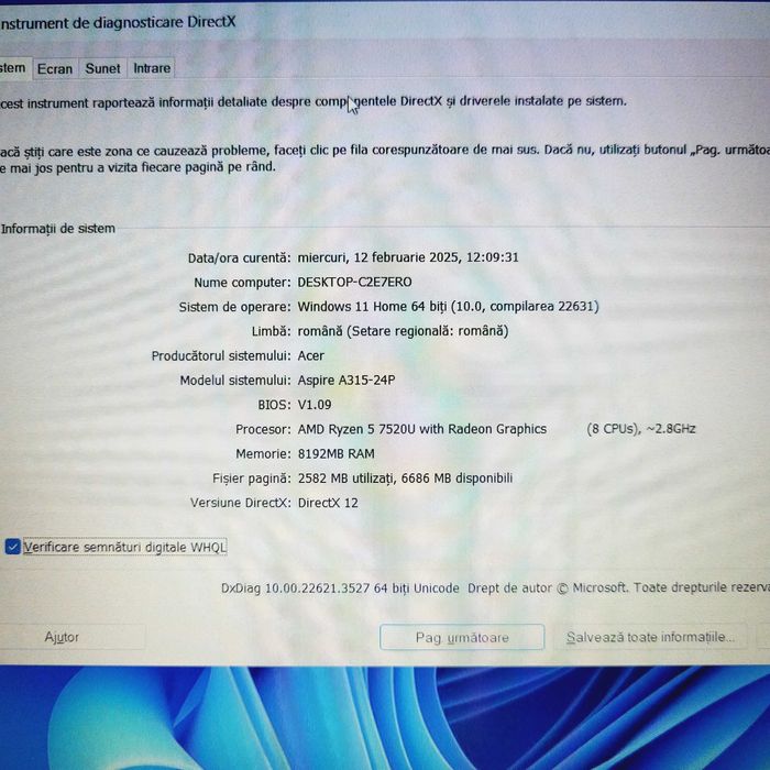 Laptop Acer Ryzen 5 7520U, 8GB, 512GB SSD, Zeus Amanet Militari 33365